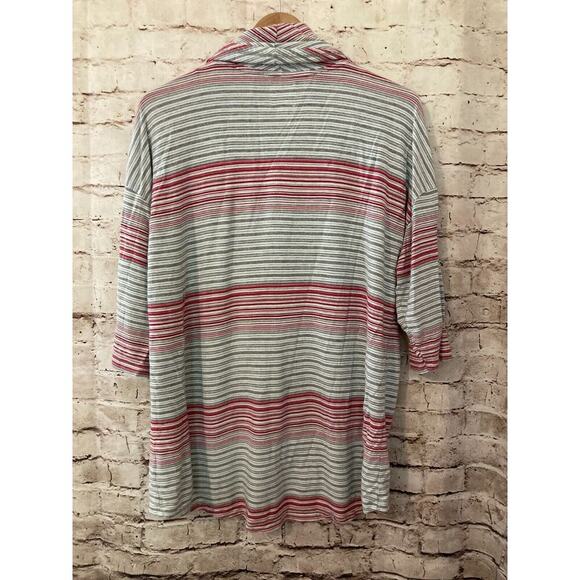 Christopher Banks Sunday Top Womens 1X Gray Red Striped Cowl Neck Stretch Plus - Picture 11 of 13